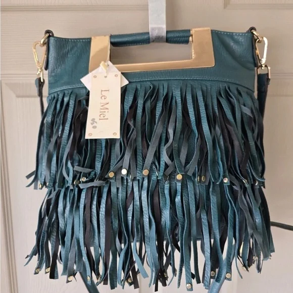 Le Miel Fringe Crossbody Bag Blue Women Cluch Detachable Strap Western 90s New - Picture 8 of 16